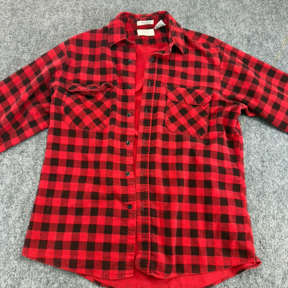 Vintage Sears Perma-Prest Buffalo Plaid Flannel Shirt Red Black Size L USA Made